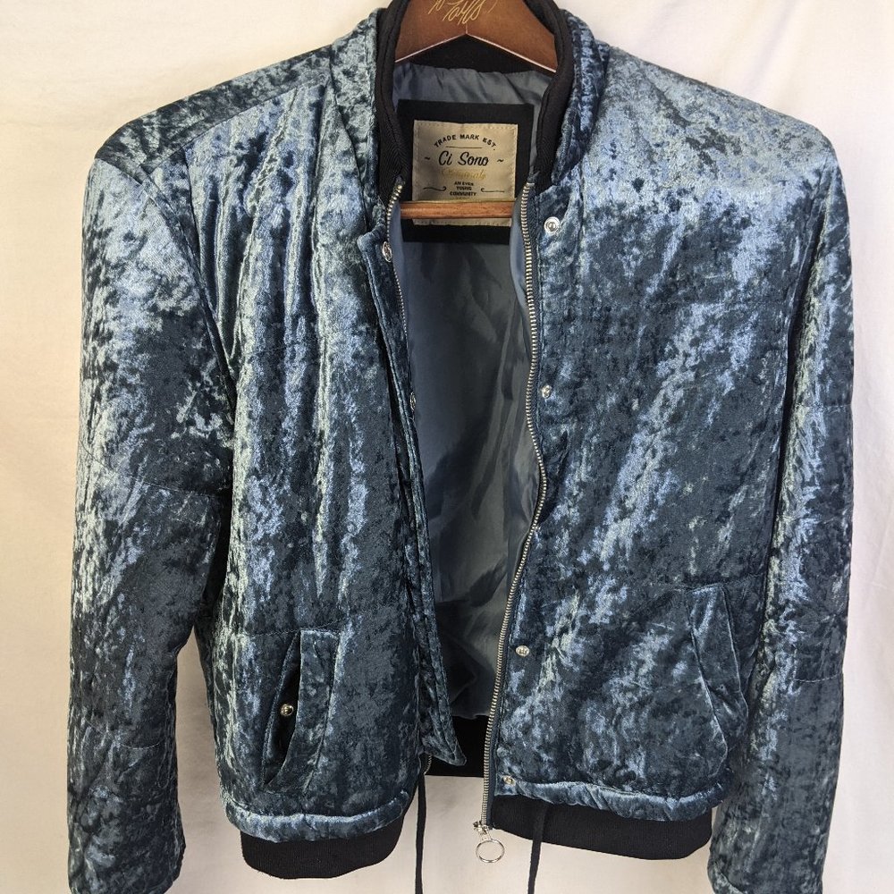 Ci Sono Blue Velvet Bomber Jacket Size Small